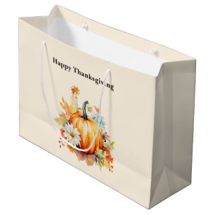 Orange Pumpkins and Flowers Autumn Thankgiving Large Gift Bag