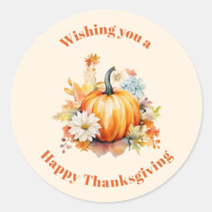 Orange Pumpkins and Flowers Autumn Thanksgiving Classic Round Sticker