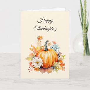 Orange Pumpkins and Flowers Autumn Thanksgiving Holiday Card