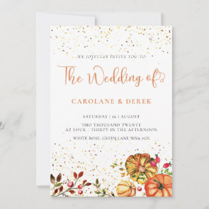 Orange pumpkins autumn florals wedding invitation