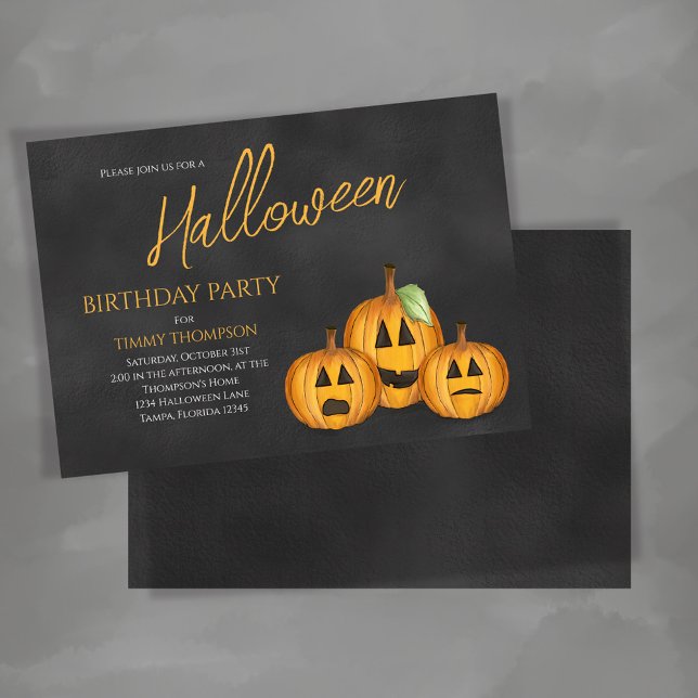 Orange Pumpkins Birthday Halloween Party Invitation (Whimsical Halloween party invitation with cute pumpkins,)