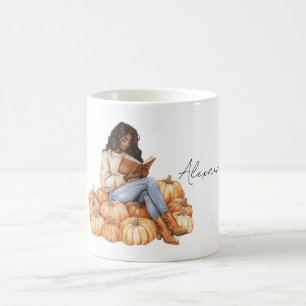 Orange Pumpkins Black Girl with Book Coffee Mug