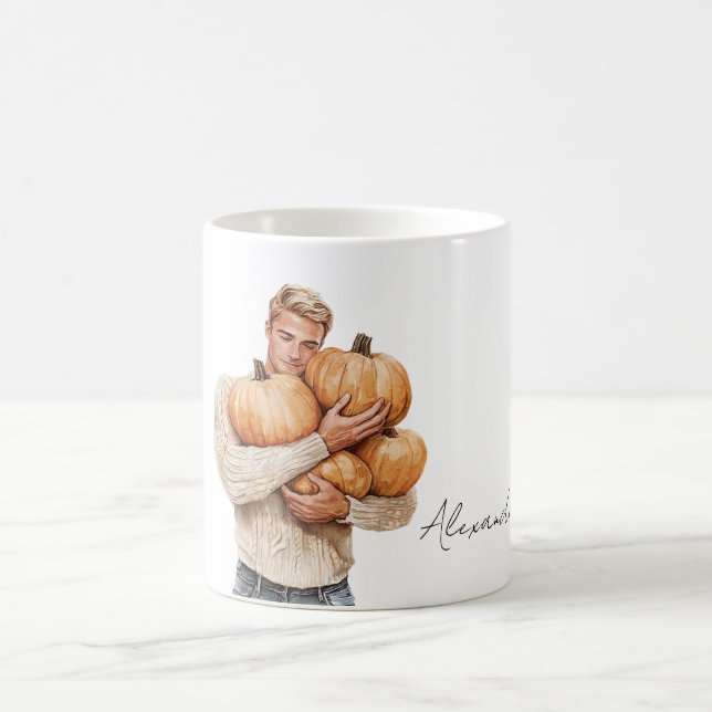 Orange Pumpkins Blond Man Coffee Mug (Center)