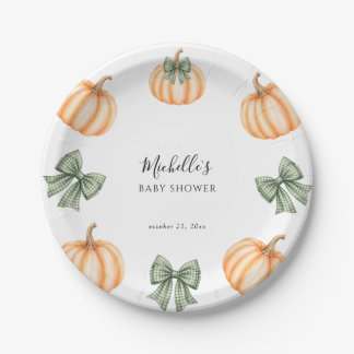 Orange Pumpkins Bow Gender Neutral Baby Shower Paper Plate