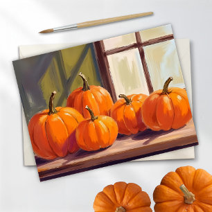 Orange Pumpkins Fall Watercolor Holiday Postcard
