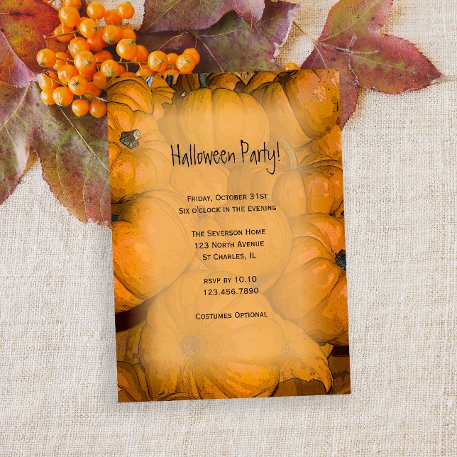 Orange Pumpkins Halloween Party Invitation (Invite friends to your Halloween gathering with this cute orange pumpkin invitation.)