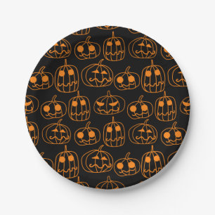 Orange Pumpkins Halloween Pattern Paper Plate