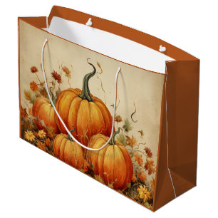 Orange Pumpkins Rustic Autumn Large Gift Bag