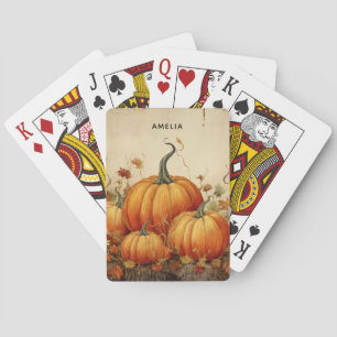 Orange Pumpkins Rustic Autumn Playing Cards