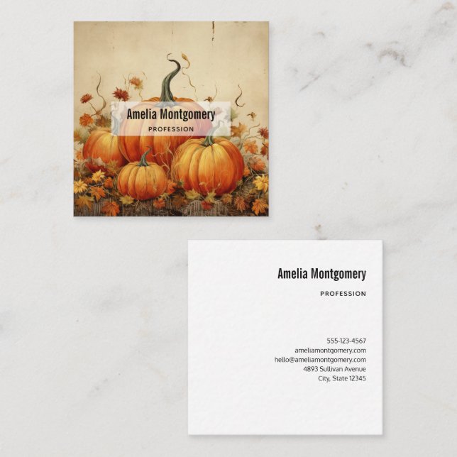 Orange Pumpkins Rustic Autumn Square Business Card (Front/Back)