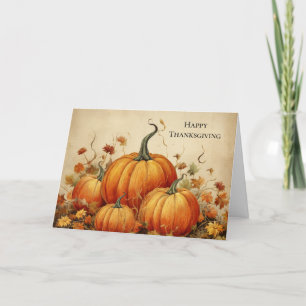 Orange Pumpkins Rustic Autumn Thanksgiving Holiday Card