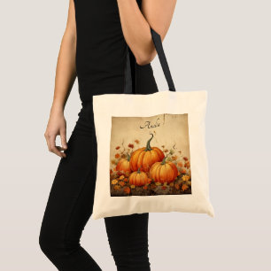 Orange Pumpkins Rustic Autumn Tote Bag