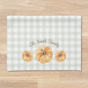 Orange Pumpkins Thanksgiving Family Name Tea Towel