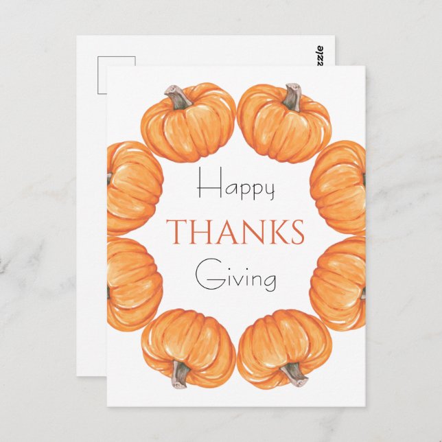  Orange pumpkins watercolor Happy Thanks Giving Postcard (Front/Back)