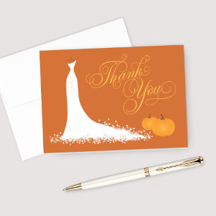 Orange Pumpkins Wedding Gown Fall Bridal Shower Thank You Card