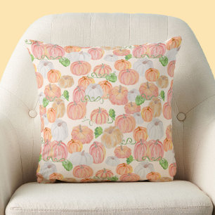 Orange Pumpkins Whimsical Autumn Watercolor Cushion