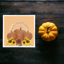 Orange Pumpkins with Sunflowers Happy Thanksgiving
