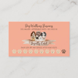 Orange Punch Dog Walker Loyalty Discount Paw Business Card