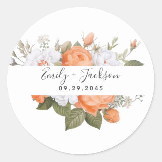 Orange Punch White Ranunculus Florals Classic Round Sticker