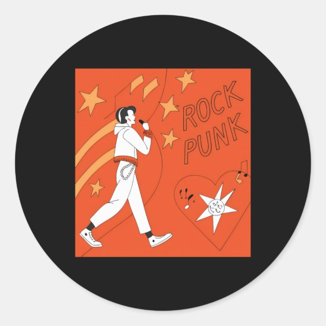 Orange Punk Rock Expressive Digital Art Illustrati Classic Round Sticker (Front)