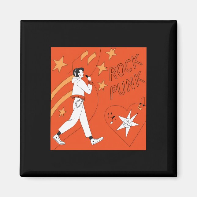 Orange Punk Rock Expressive Digital Art Illustrati Magnet (Front)