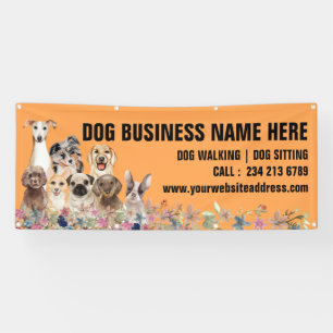 Orange Puppies Floral Botanical Dog Sitting Banner