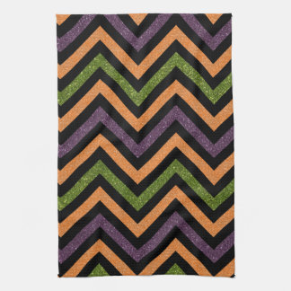 Orange purple and green chevron kitchen towel II