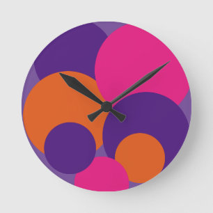 Orange, Purple and Hot Pink Polka Dots  Round Clock