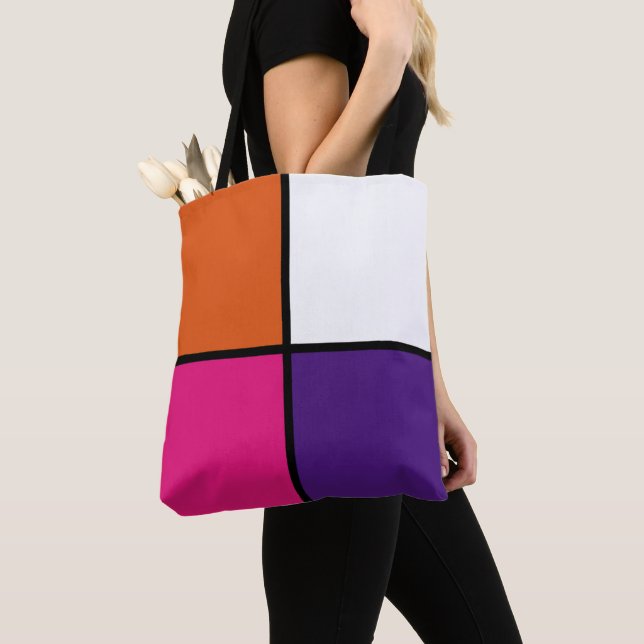 Orange, Purple and Hot Pink Squares Tote Bag (Close Up)