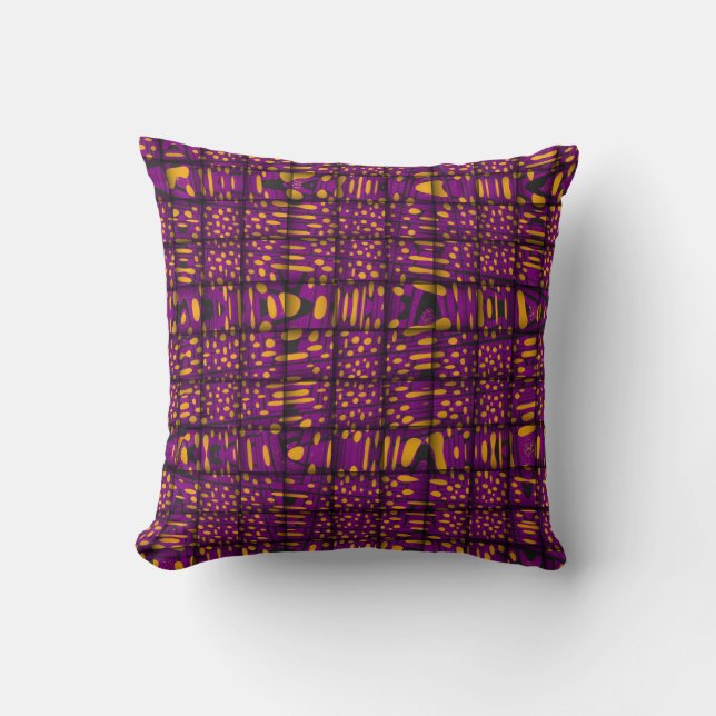 Orange Purple Black Modern Zig Zag Pattern Pillow (Front)
