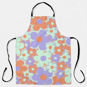 Orange Purple Blue Retro Y2K 70s Flower Pattern Apron
