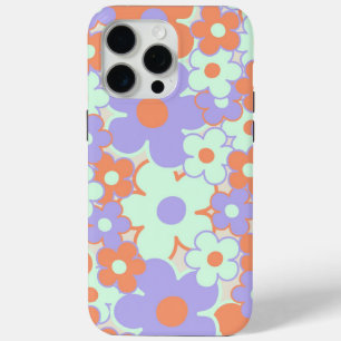 Orange Purple Blue Retro Y2K 70s Flower Pattern iPhone 15 Pro Max Case