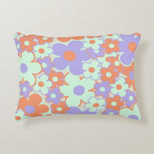Orange Purple Blue Retro Y2K 70s Flower Pattern Decorative Cushion
