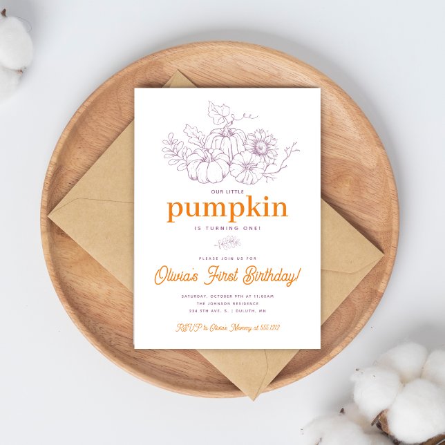 Orange Purple Burlap Little Pumpkin First Birthday Invitation (Creator Uploaded)
