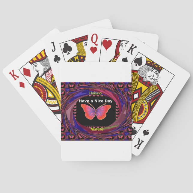 Orange Purple Butterfly Have a Nice Day Art Print Playing Cards (Back)