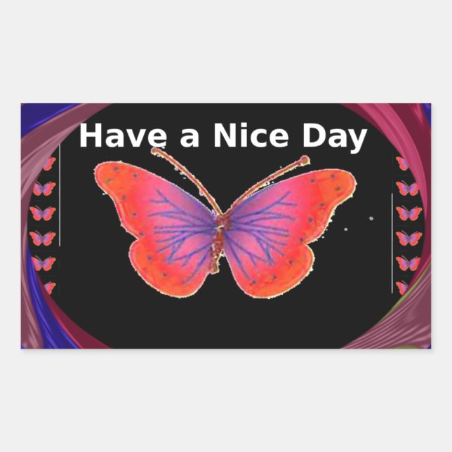 Orange Purple Butterfly Have a Nice Day Art Print Rectangular Sticker (Front)