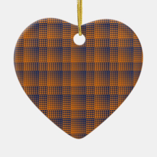 Orange Purple Checker Abstract Pattern Ceramic Tree Decoration (Front)