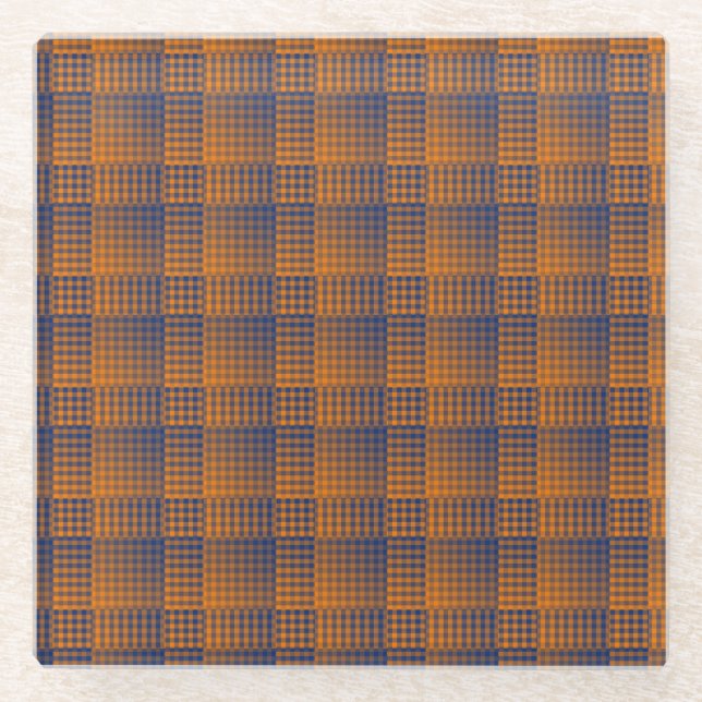 Orange Purple Checker Abstract Pattern Glass Coaster (Front)
