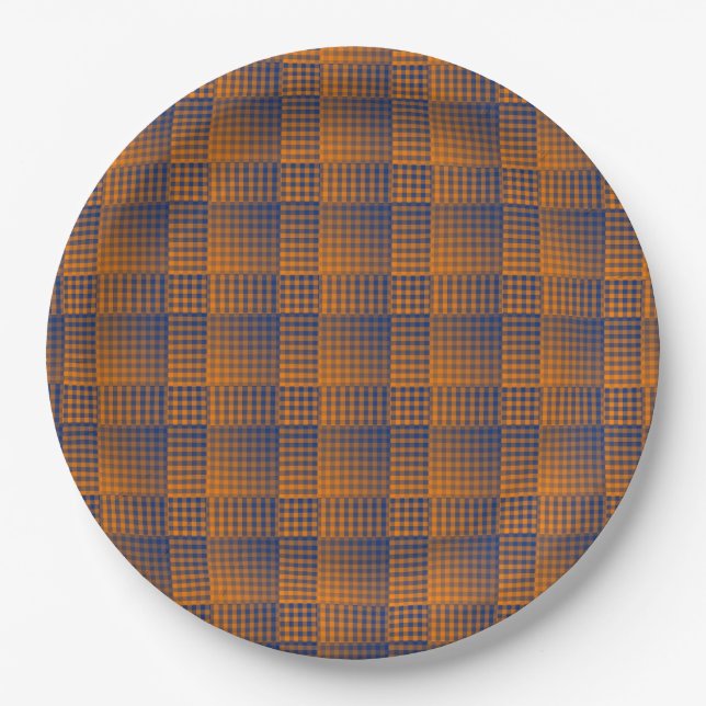 Orange Purple Checker Abstract Pattern Paper Plate (Front)