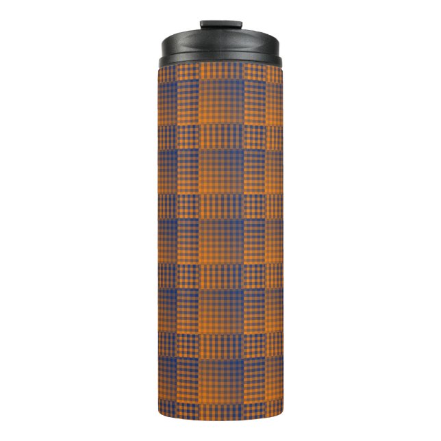 Orange Purple Checker Abstract Pattern Thermal Tumbler (Front)