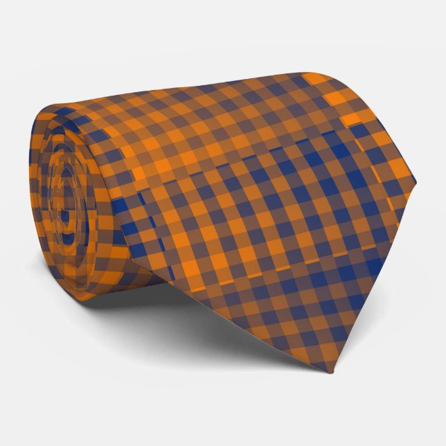 Orange Purple Checker Abstract Pattern Tie (Rolled)