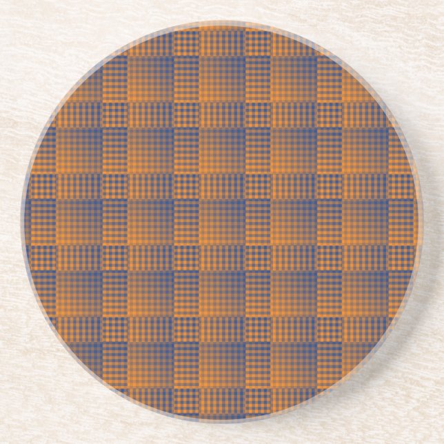 Orange Purple Chequered Abstract Pattern Coaster (Front)