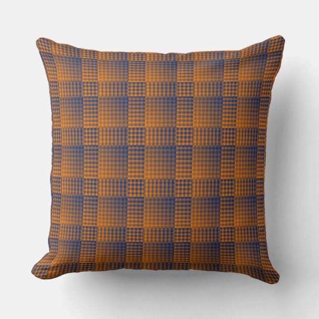 Orange Purple Chequered Abstract Pattern Cushion (Front)