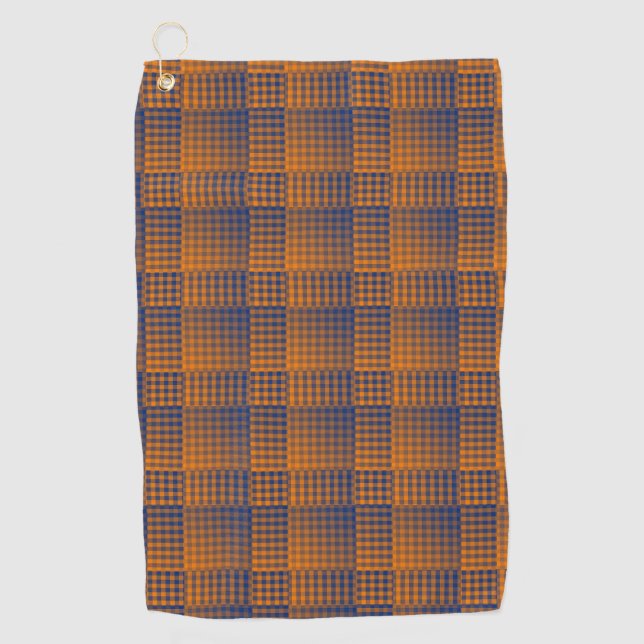 Orange Purple Chequered Abstract Pattern Golf Towel (Front)
