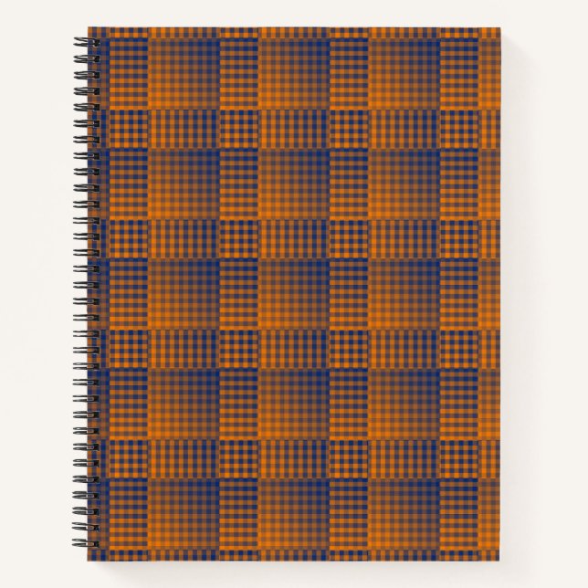Orange Purple Chequered Abstract Pattern Notebook (Front)