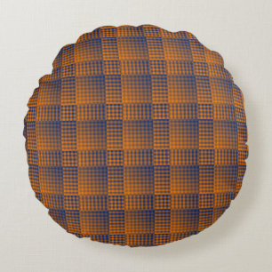 Orange Purple Chequered Abstract Pattern Round Cushion
