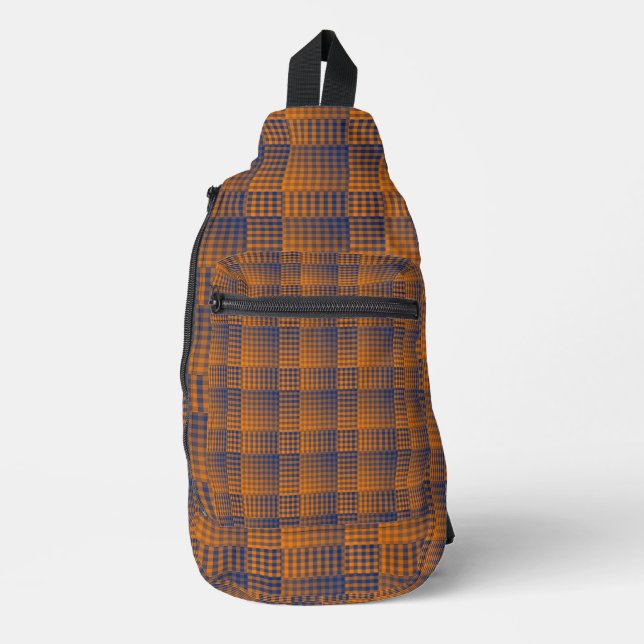 Orange Purple Chequered Abstract Pattern Sling Bag (Front)