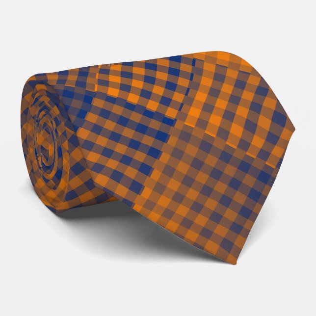 Orange Purple Chequered Abstract Pattern Tie (Rolled)