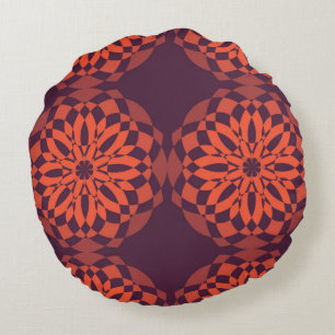 Orange purple cool, unique, trendy flower abstract round cushion