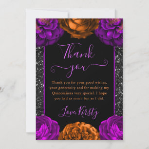 Orange & Purple Fall Flowers Halloween Quinceanera Thank You Card